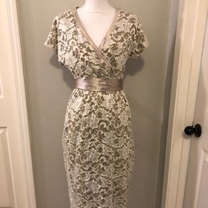 Women’s cream lace with flesh tone underlay dress